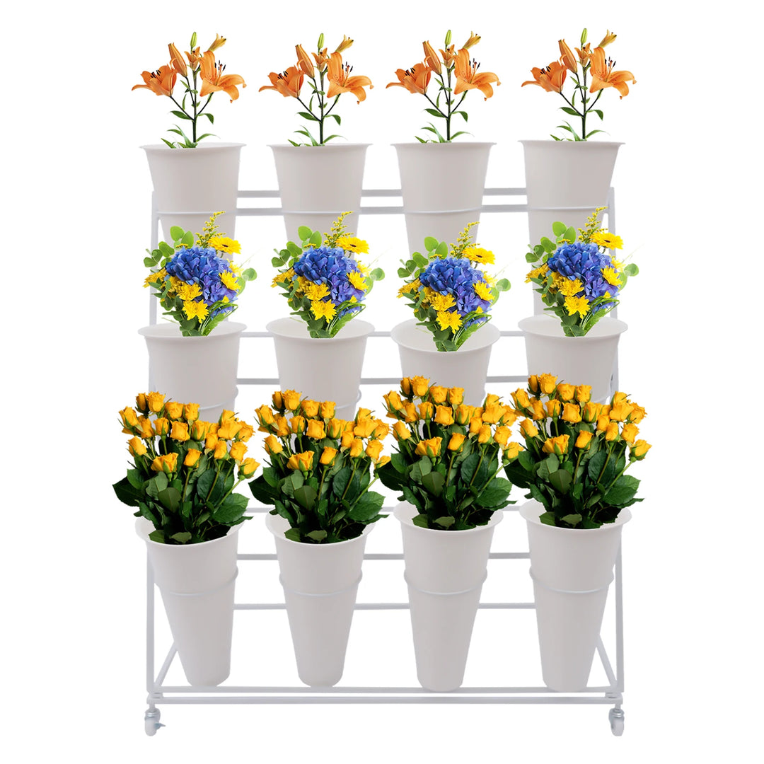 3 Layers Metal Plant Stand with Wheels Modern Plant Shelf  Flower Bucket Indoor Outdoor Flower Display Stand Flower Rack