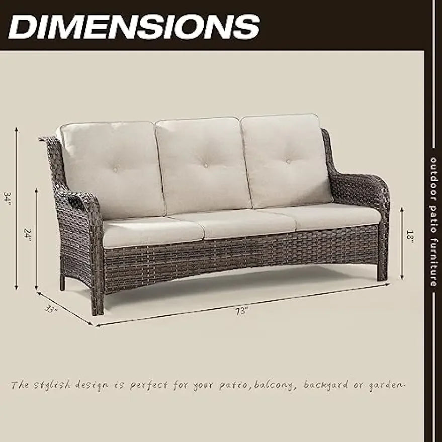 Outdoor Patio Couch Wicker Sofa - 3 Seater Rattan Sofa for Outside Patio Garden with Deep Seating and Olefin Cushions