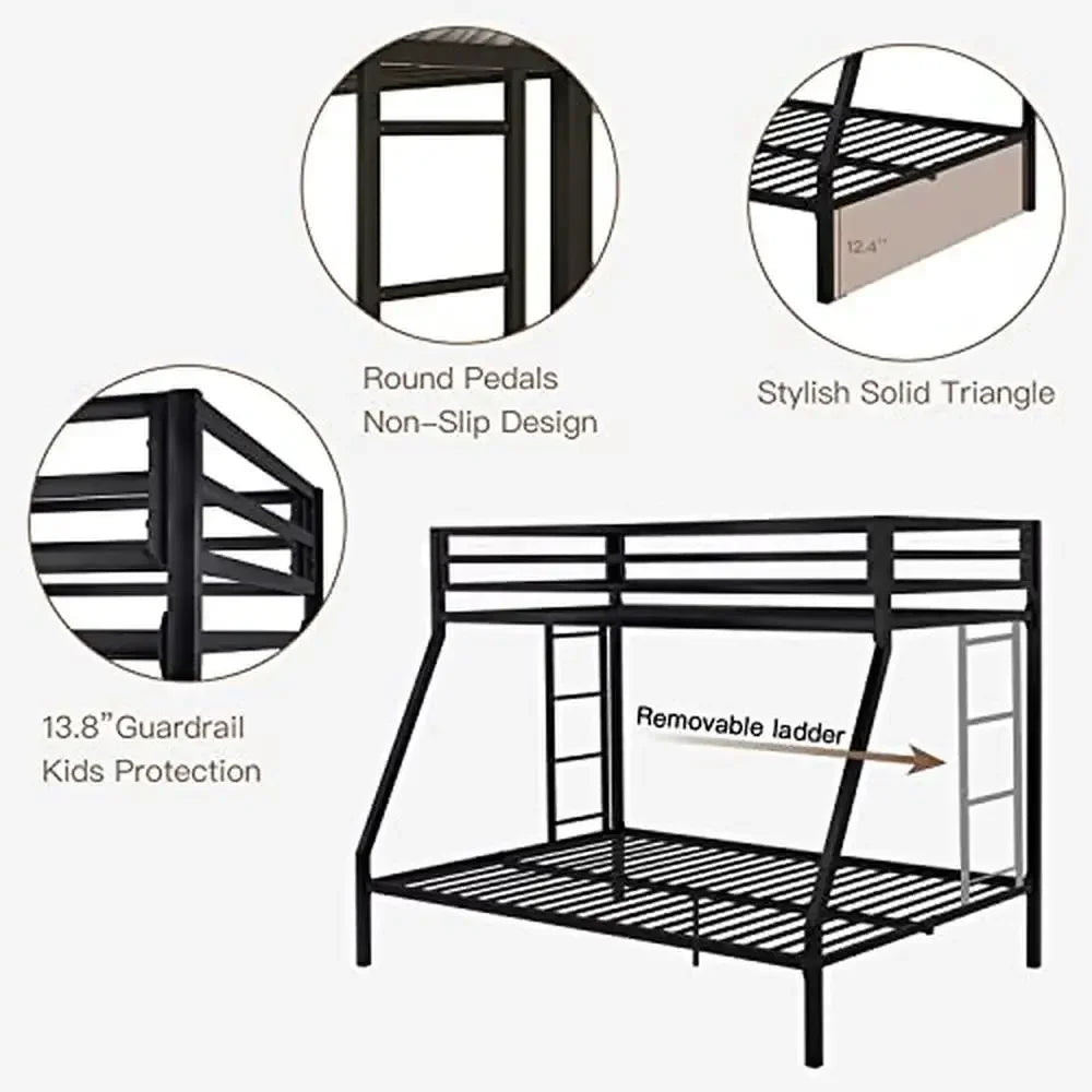 Twin Over Full Metal Bunk Bed Sturdy Guard Rail Space-Saving Immersive Sleep Experience