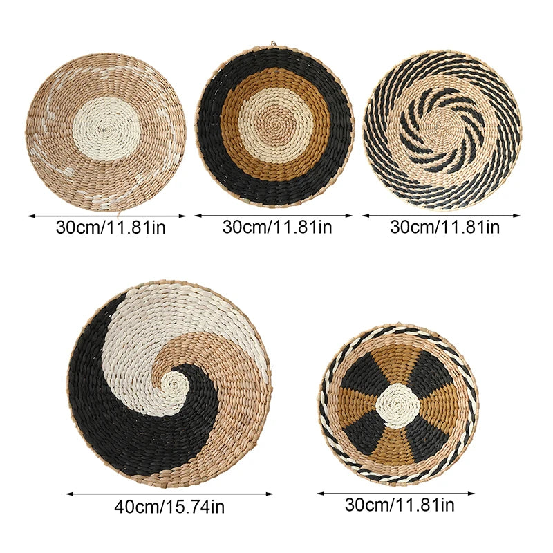 Boho Hanging Wall Décor, Woven, Wall Basket Plate Straw Home Home Art, For Living Room/Farmhouse/Kitchen, Natural & Handmade