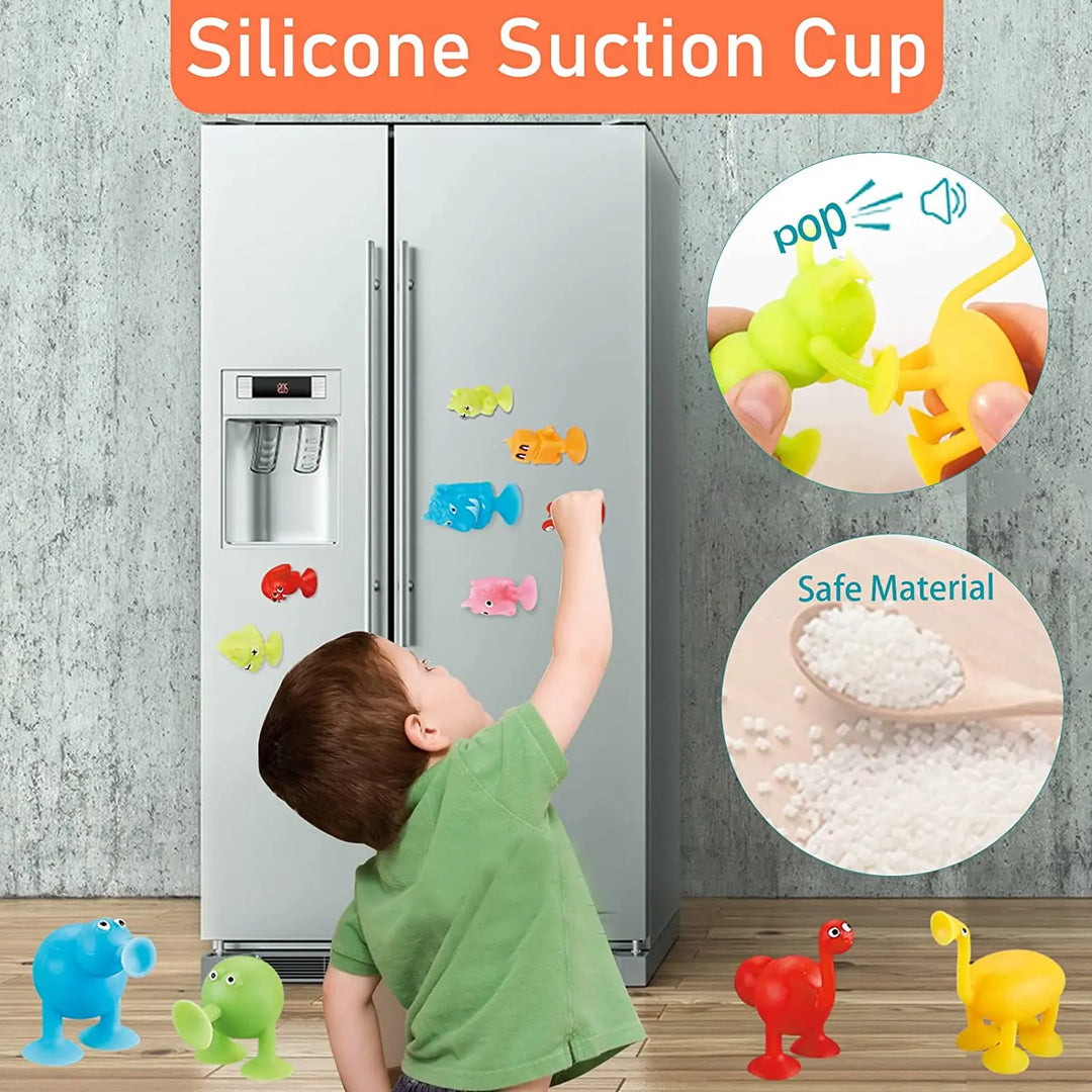 Soft Silicone Building Blocks Toy Animal Shape Suction Toy for Kids Stress Release Parent-Child Interactive Game Sucker Bath Toy