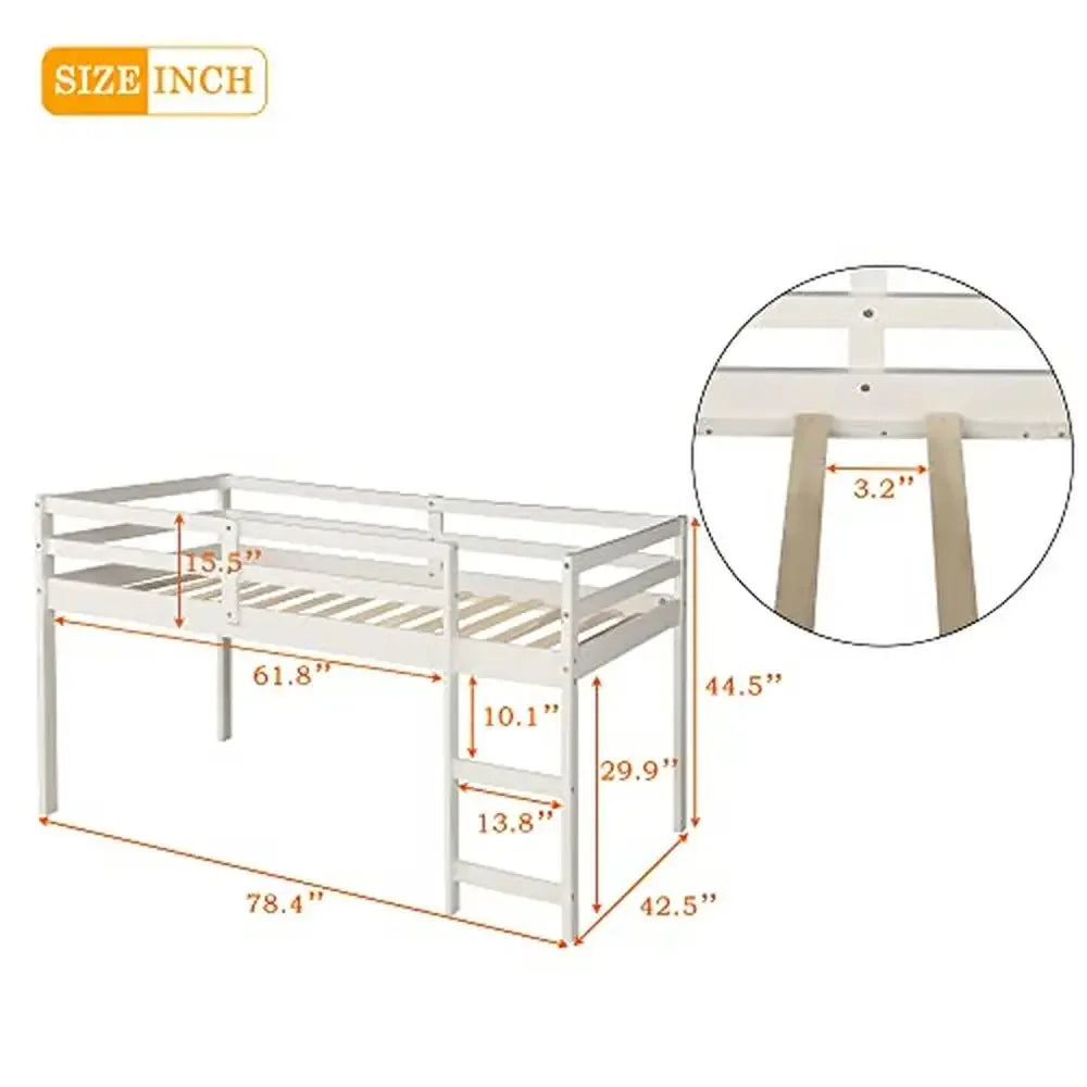 Twin Loft Bed Desk Storage Cabinet Rolling Desk Kids Teenagers Functional Aesthetic Bunk Bed White Durable Portable Guardrails