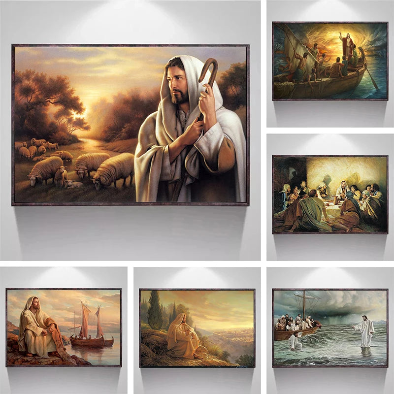 Beautiful Christian Depictions of The Shepherd Christ, Belief, Faith The Samaritan Woman,  Prints On Canvas Wall Art Décor