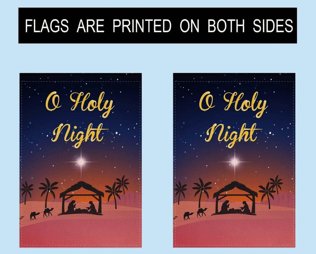 O Holy Night Christmas Nativity Scene Garden Flag 12.5x18 Inch Vertical Double Sided Burlap, Christmas Story Jesus Flag Merry Ch