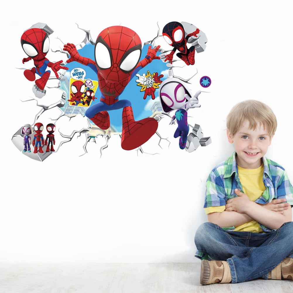 Cute mini Spiderman Super Heroes Wall Stickers For Kids Room Decoration Home Bedroom PVC Decor Cartoon Movie Mural Art Decals