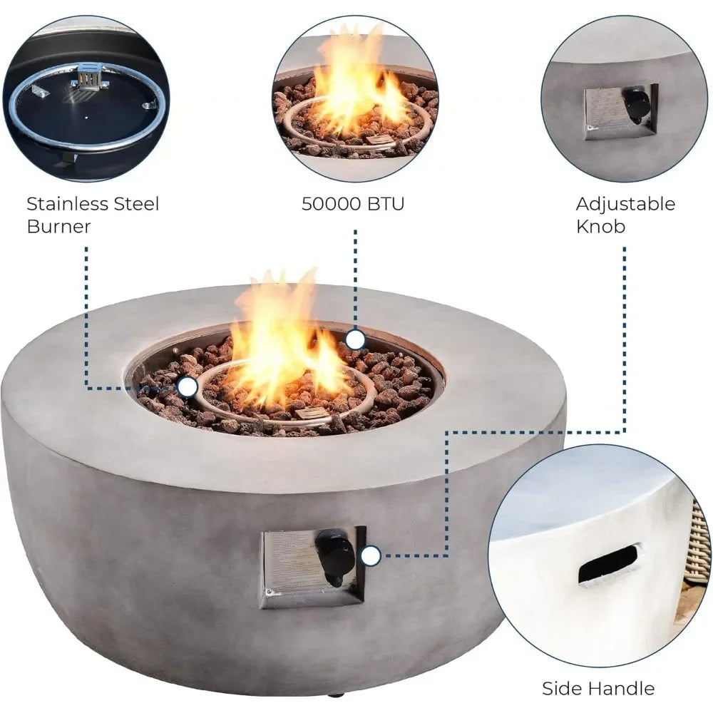 36 in. Outdoor Round Propane Gas Smokeless Fire Pit with Sturdy Faux Concrete Base, Quick Ignition and Gas Regulato