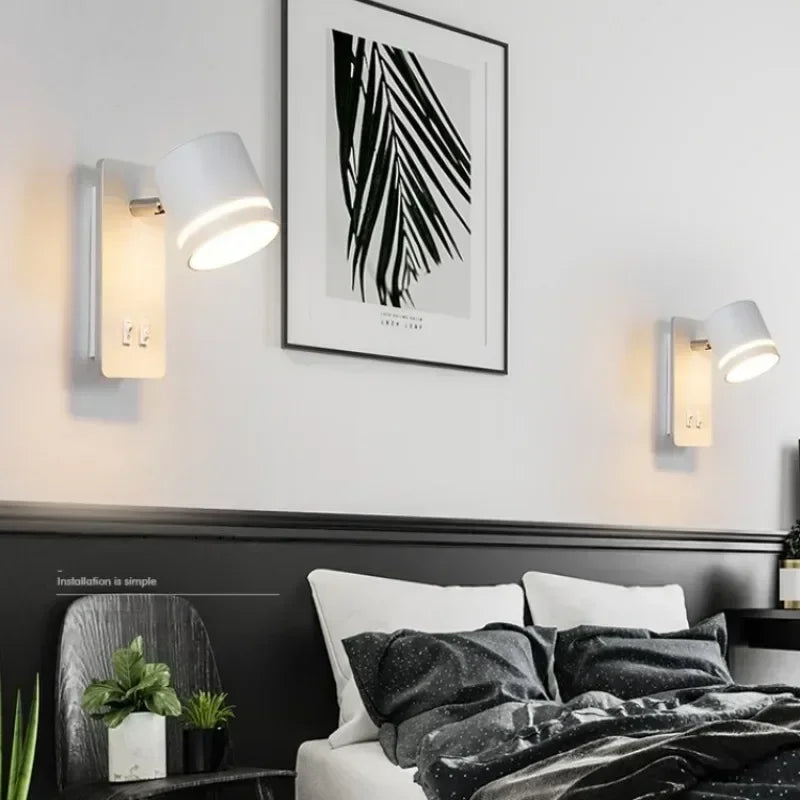 Wall Lamp Hotel Bedroom Headboard Nordic Modern Simple Minimalism Creative Rotate Reading Balcony Aisle Spotlights LED Lights