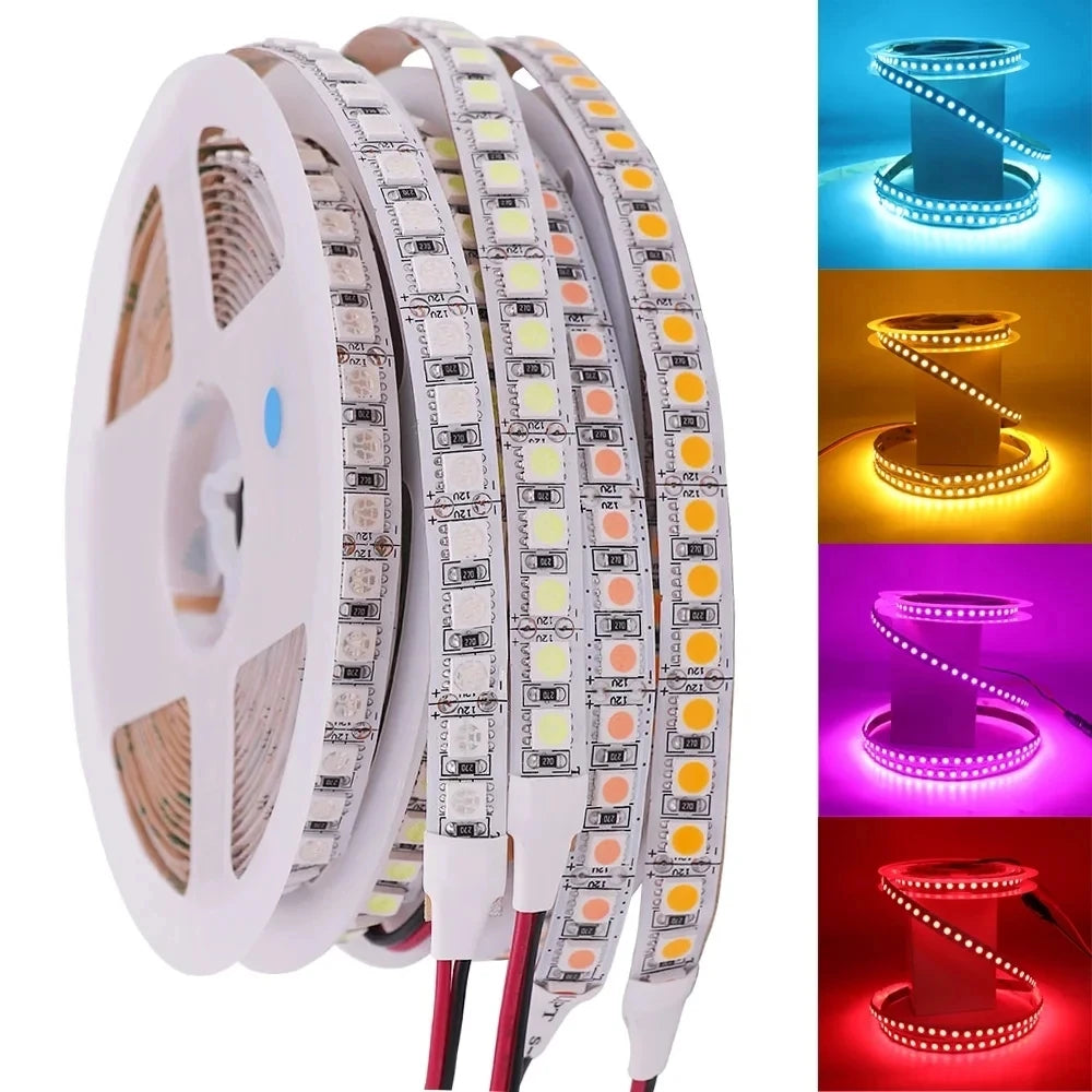 White Led Lights Strip 12V Waterproof 5M Led Tape 2835 Adhesive Led Ribbon Ice Lamp 60 Leds/M Blue Red Green Yellow Warm Diode