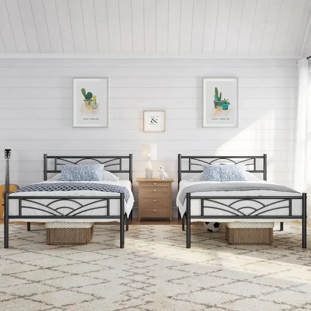 Bed Frames Metal Platform Bed Mattress Foundation with Cloud-Inspired Design Headboard/Footboard