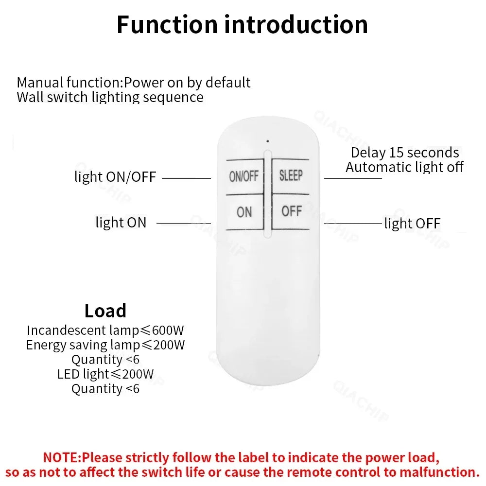 QIACHIP Wireless Remote Control Light Switch 220V Receiver Transmitter ON/OFF Digital 1/2/3 Way Wall Remote Control Switch Lamp