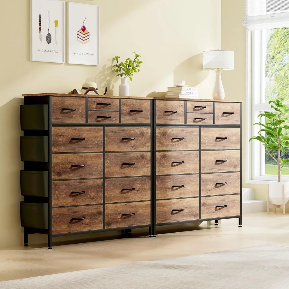 Dresser for Bedroom with 12 Drawers, Tall Dresser Chest of Drawers with Side Pockets and Hooks, Fabric Dresser Storage Tower