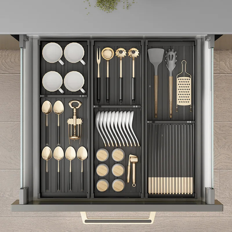 Utensil Drawer Organizer Kitchen Utensil Cutlery Tray Expandable Drawer Storage Retractable Under Cabinet Dish Drying Rack Shelf