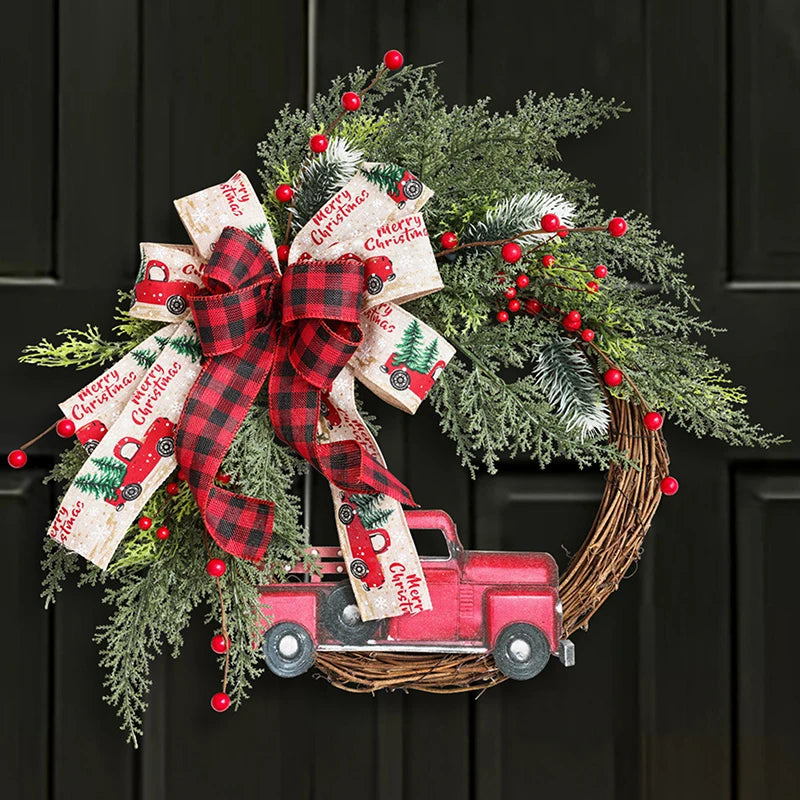 Christmas Wreath 135cm Winter Christmas Artificial Eucalyptus With Red Berries And Bow Red Truck Christmas Reefs