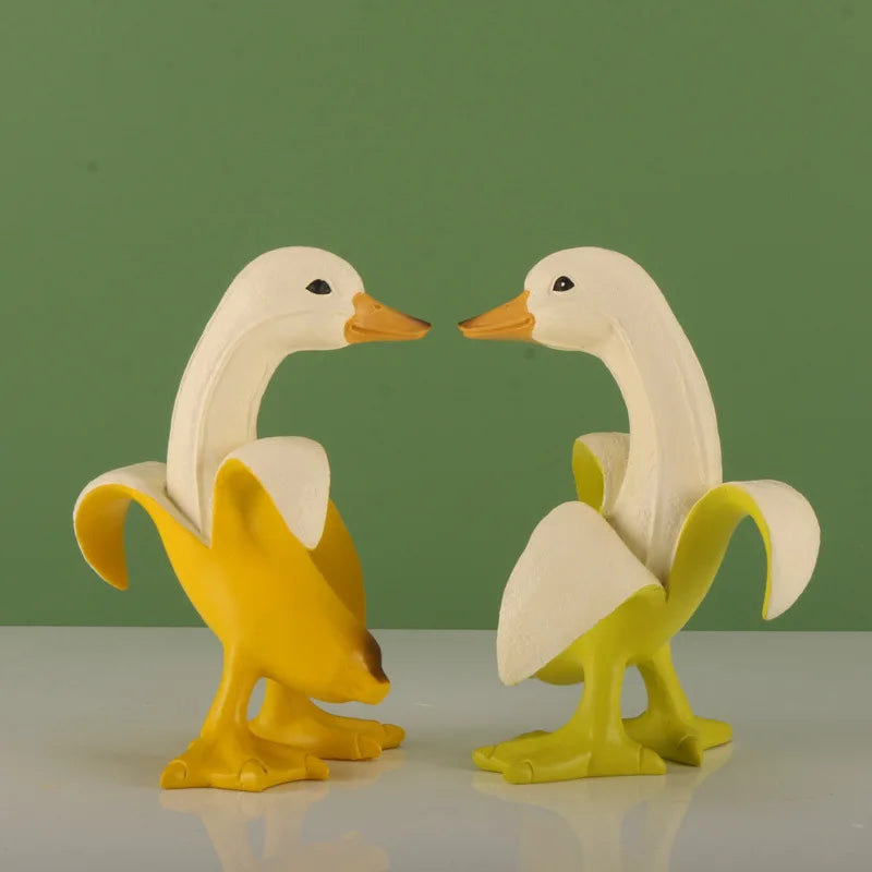 Cartoon Banana Duck Cute Funny Animal Sculpture Abstract Resin Duck Crafts Decorative Figurines Home Decoration Accessories