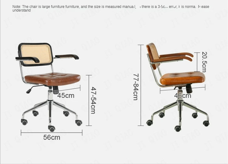 Retro rotating chair Rattan computer office chair Japanese comfortable storage study desk seat breathable armrest rattan chair