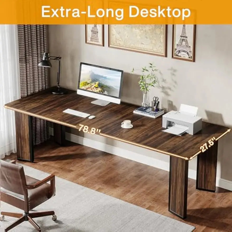 78.7-Inch 2-Person Computer Desk, 6.5FT Extra Large Rectangular Writing Table with Sturdy Thicken Tabletop for Home Office