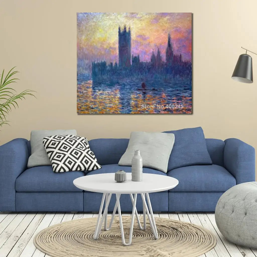 Impressionist Landscape Canvas Art Claude Monet Painting The Houses of Parliament Sunset Artwork Living room Decor High Quality