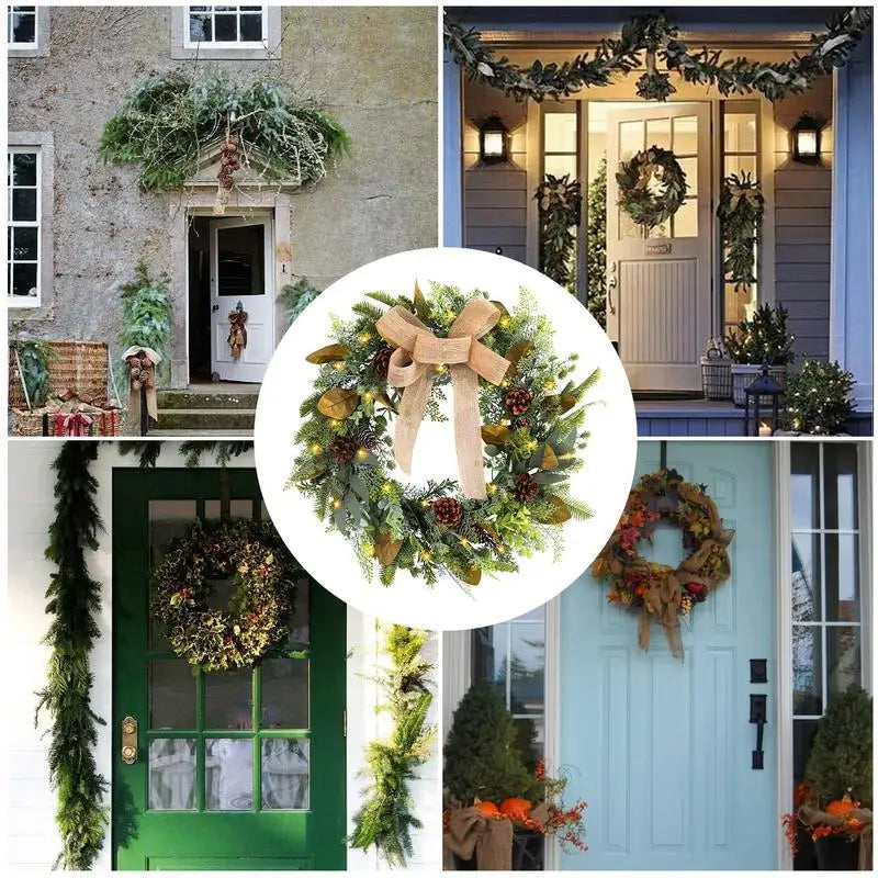 Christmas Holiday Wreath Pre Lit Artificial Green Leaves For Seasonal Home Decorations