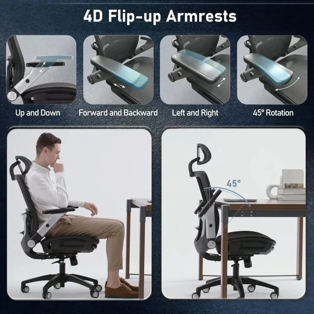 Ergonomic Office Chair With Footrest With Headrest and 4D Flip-up Armrests Computer Executive Desk Chair