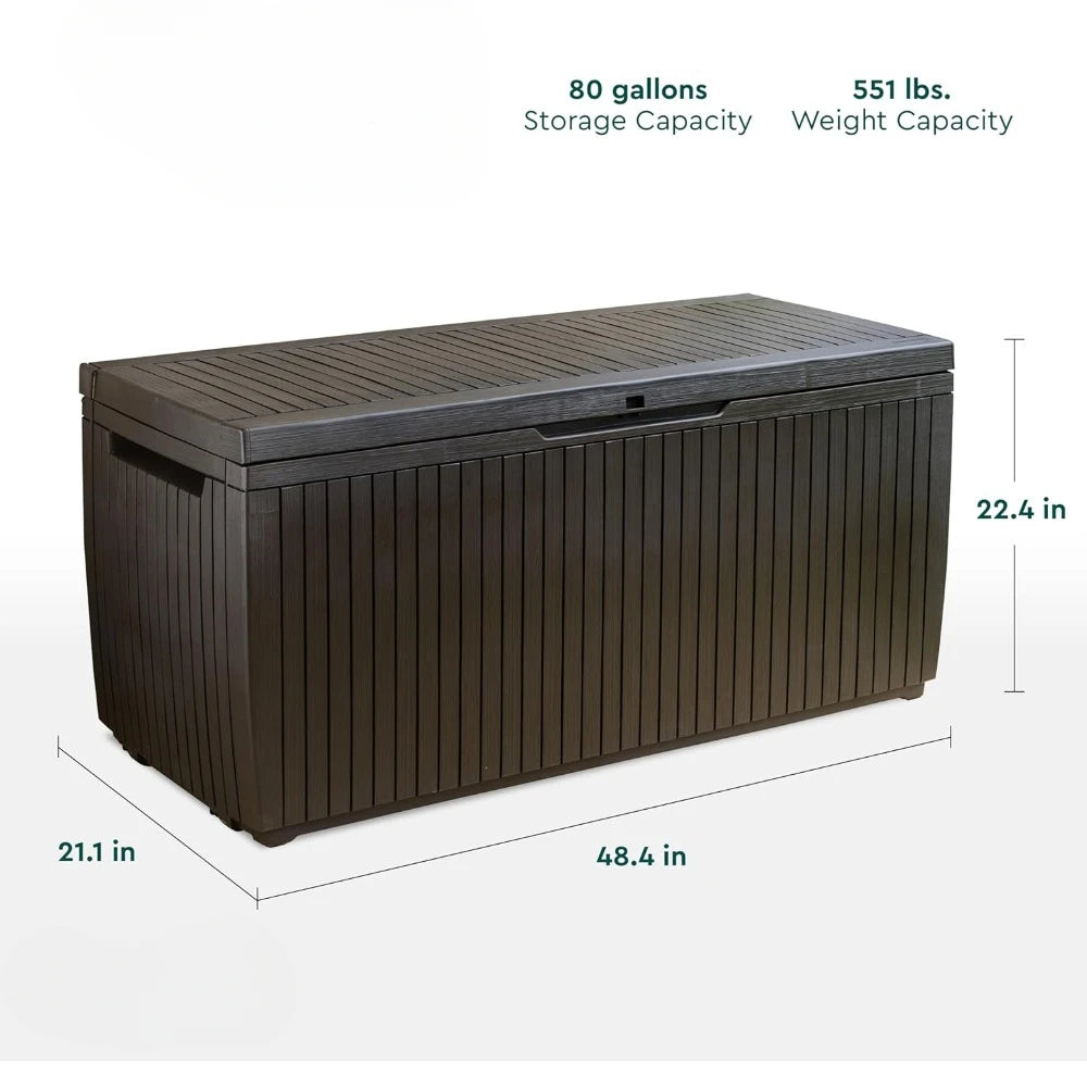 Storage Boxes 80 Gallon Resin Outdoor Storage Box for Patio Furniture Mats Pool Toys & Gardening Tools With Handles Brown Home