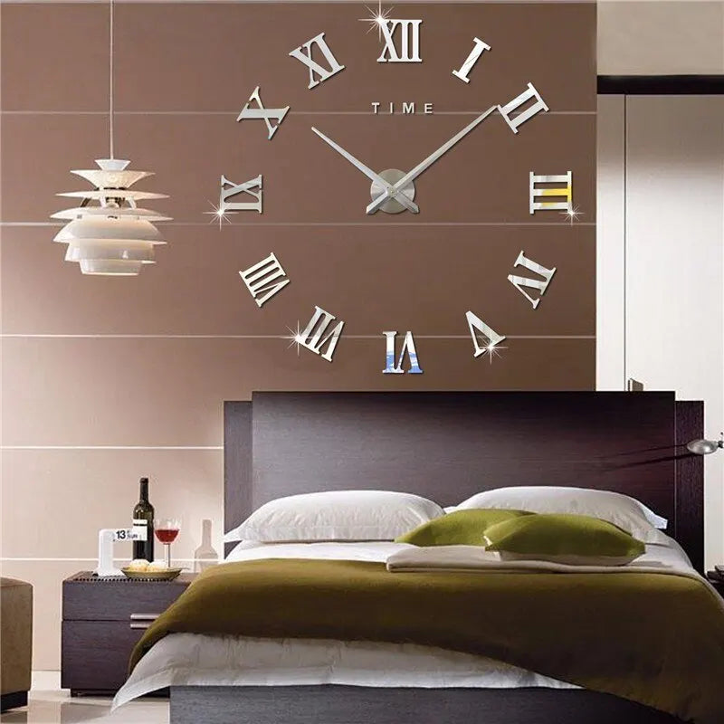 3D  Digital, Acrylic Wall Clock, Roman Numerals Design,  Large Fashion Self Adhesive Clocks