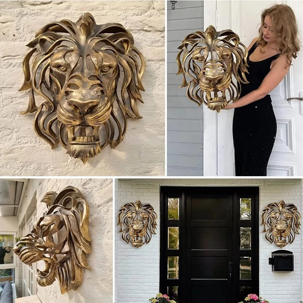 Rare Find-Large Lion Head Wall Mounted Art Sculpture Gold Resin Lion Head Art Wall Luxury Decor Kitchen Wall Bedroom dropshippin