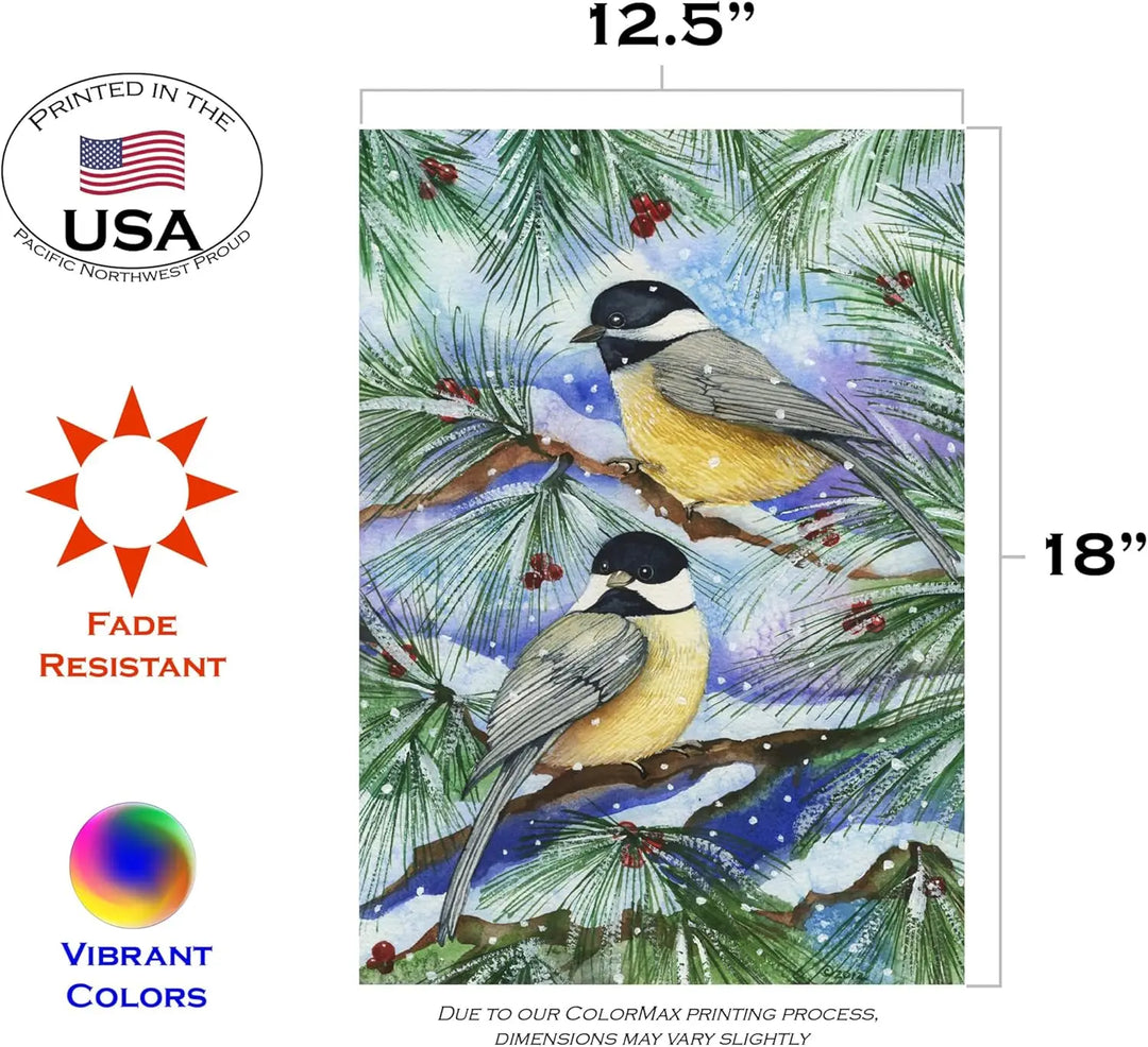 Toland Home Garden 119404 Snowy Birds Winter Flag 12x18 Inch Double Sided Winter Garden Flag for Outdoor House Flag Yard Decorat