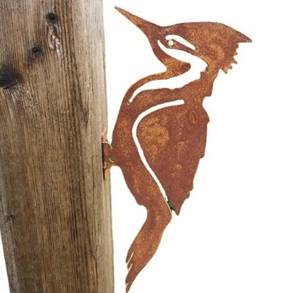 Rusty Metal Bird Silhouettes Garden Fence Decor Woodpecker Robin Country Yard Stake Design Art Gardening Decoration Supplies