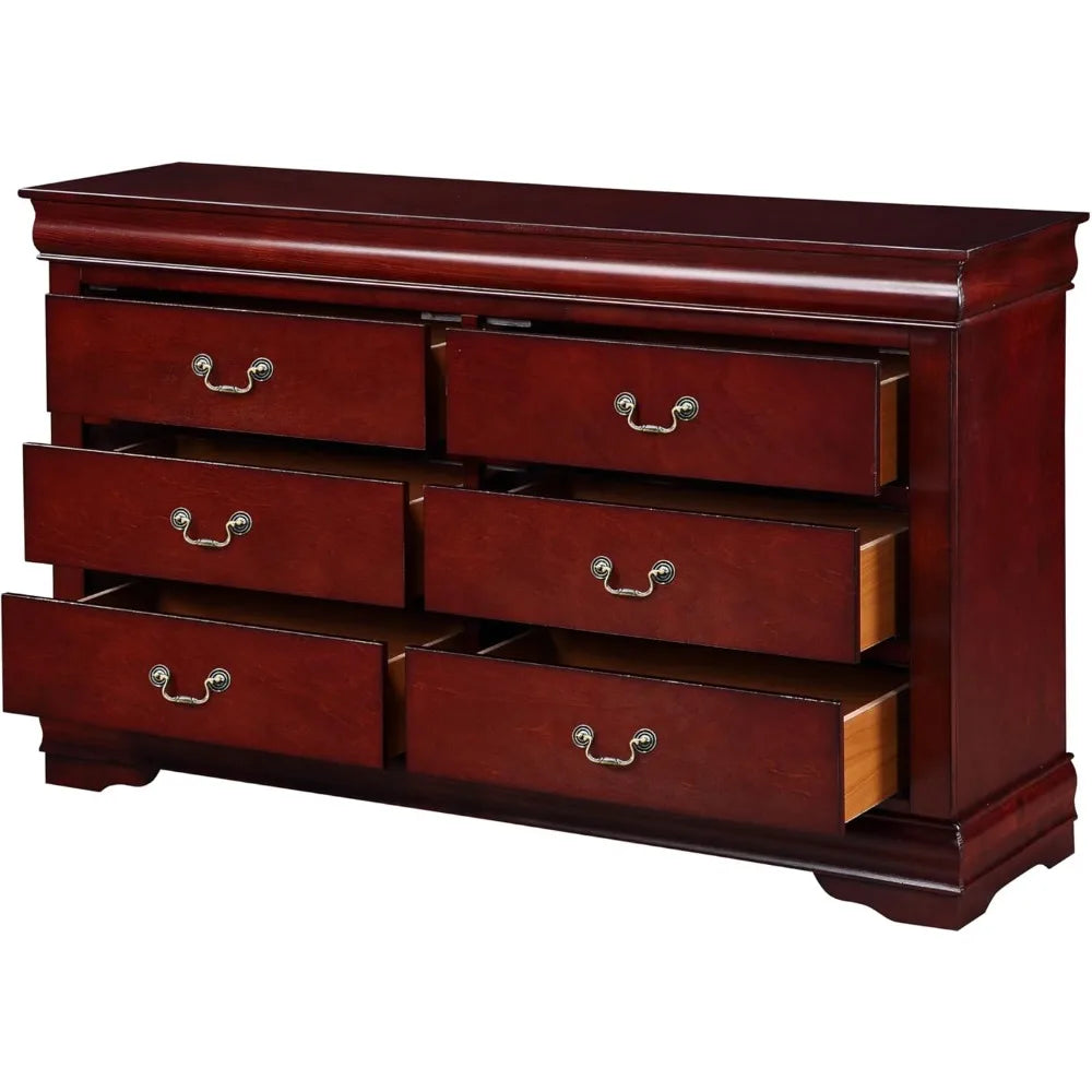 Rectangular Wood 6-Drawer Dresser in Cherry