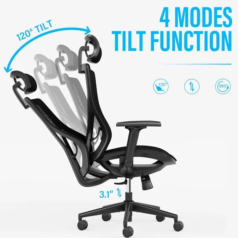 Ergonomic Office Chair with Adjustable Lumbar Support, High-Back Mesh Desk Chair with Sliding Seat