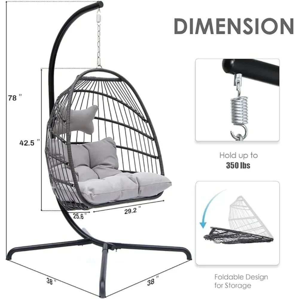 Egg Chair Luxury Outdoor Patio Wicker Hanging with Water Resistant Cushions for Patio Backyard Balcony,Swing Egg Chair