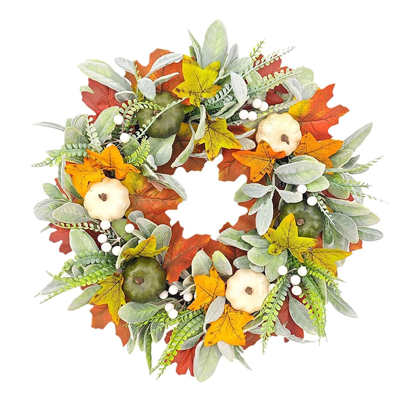 45cm Fall Wreaths Pumpkin Berry Maple Leaf Artificial Wreath Harvest Autumn Door Wreath Christmas New Years Home Hanging Decor