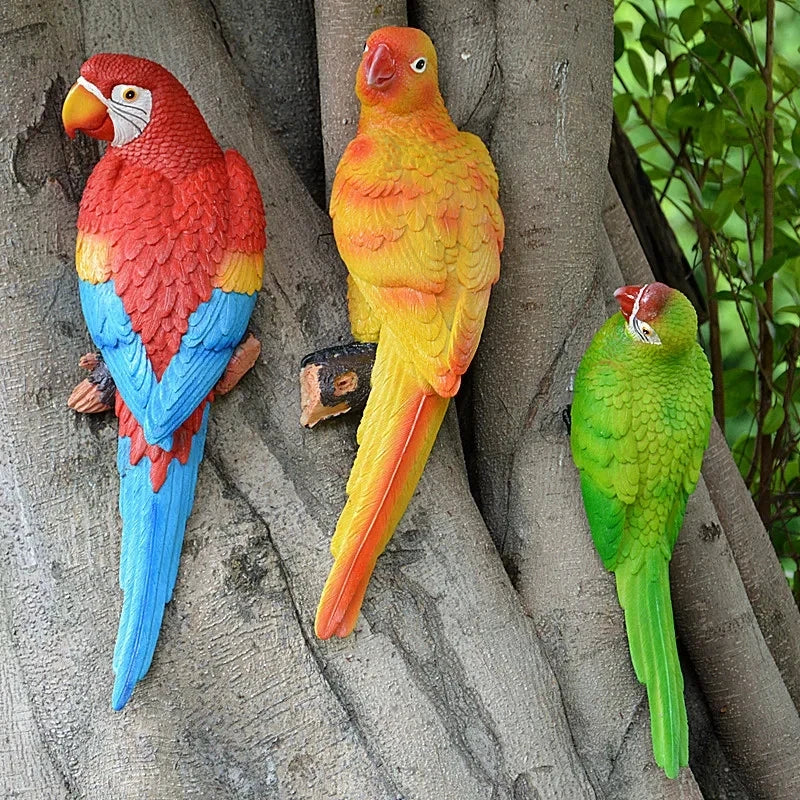 Simulation Resin Parrot Statue Wall Mounted Home Creative Wall Mural Hanging Decoration Sculpture Office Outdoor Garden Ornament