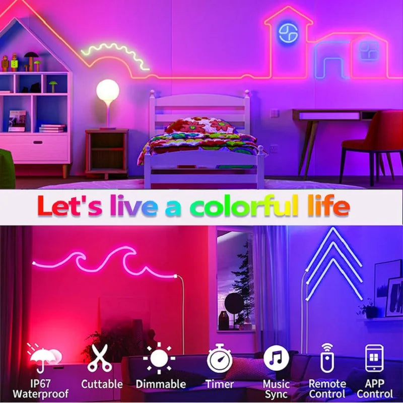 DC5V USB Neon RGB Strip LED Light Tuya WiFi Smart Strip Light IP67 Waterproof RGB DIY Flexible Tape Dream 16 Color For Alexa