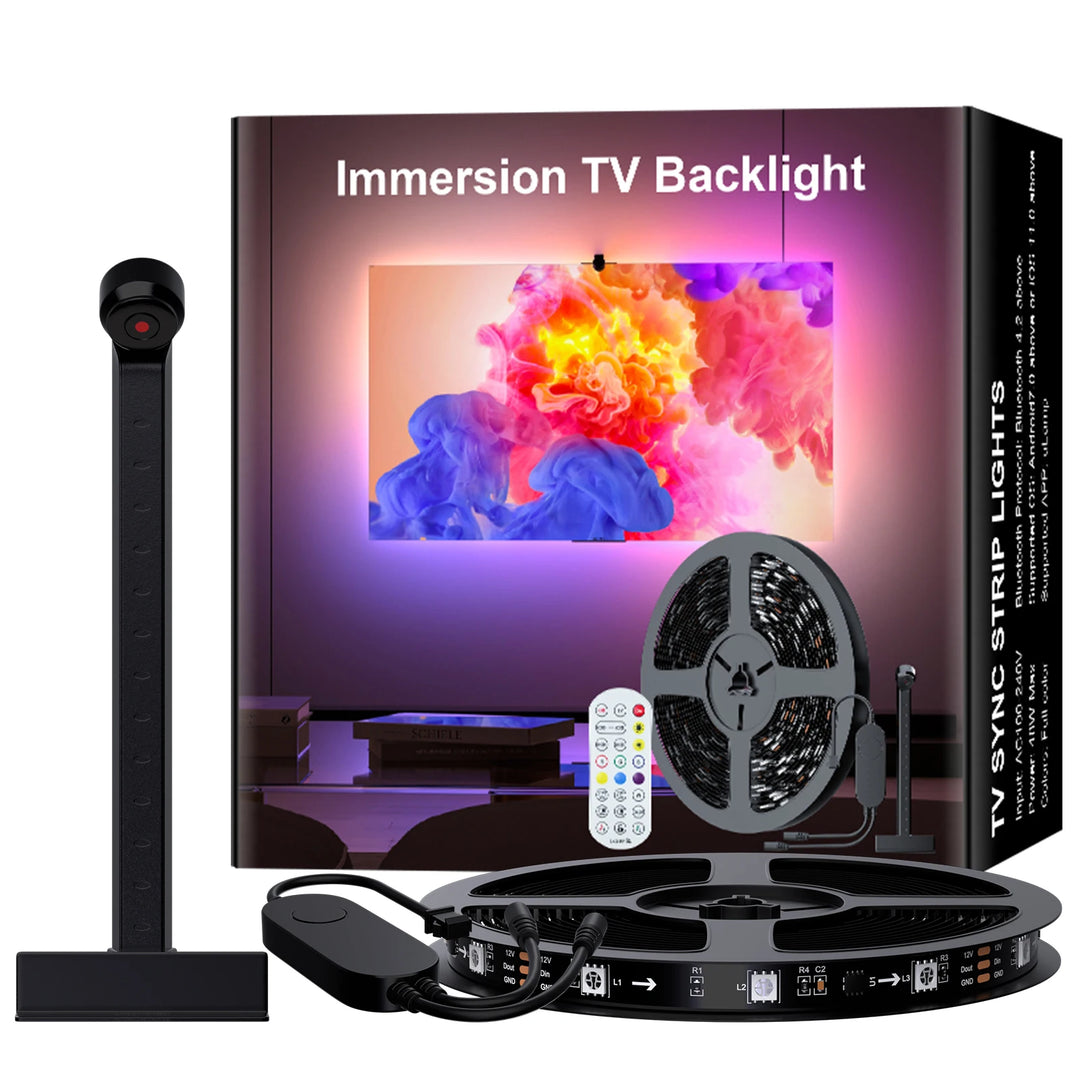 Immersion TV Backlights with Camera, Smart Ambient TV Strip Light RGB Synchronization Ambient Led Strip Light Living Room LED