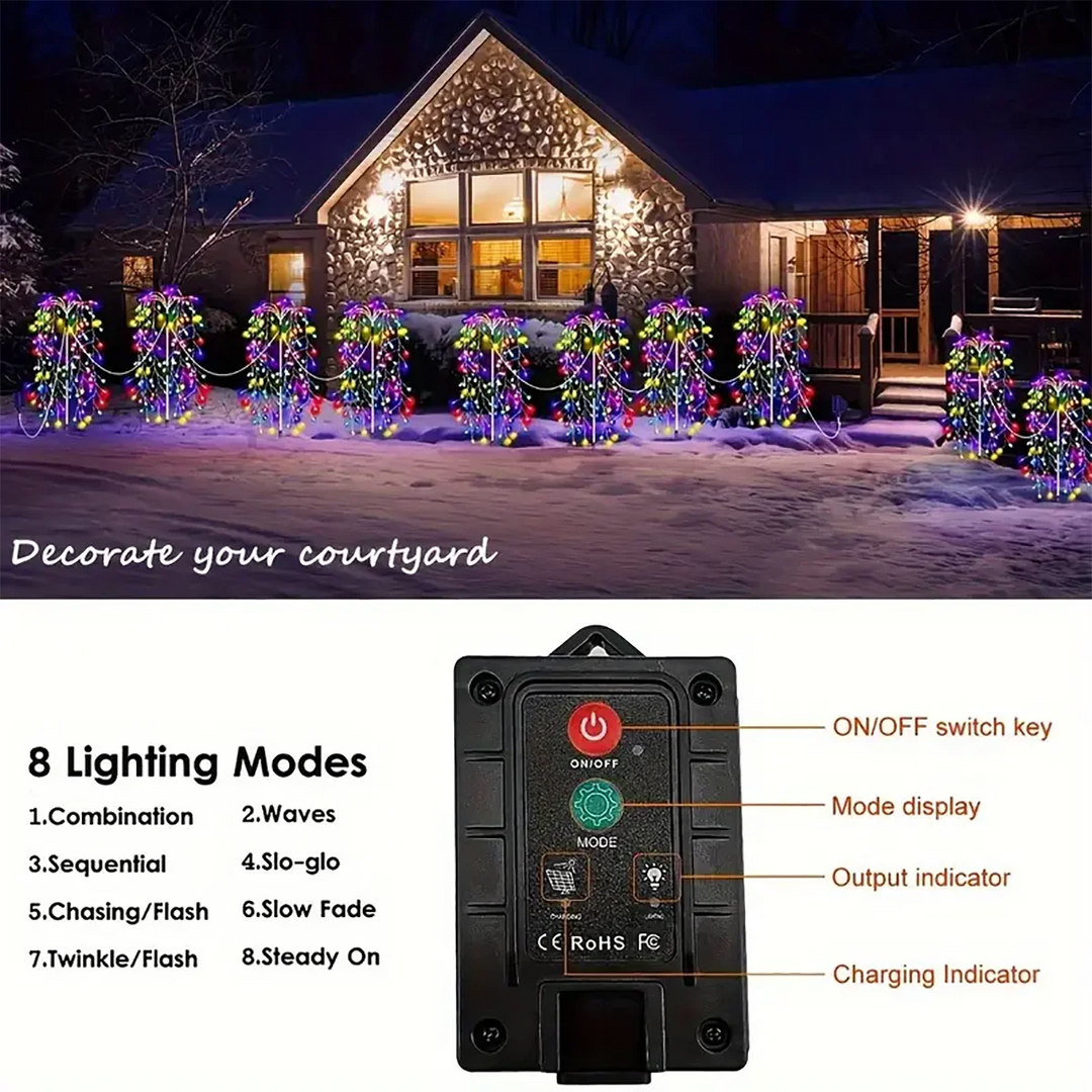 4Pack 680LED Christmas Solar Firecracker Fireworks Lights Outdoor Yard Lawn Garden Decorative Light Party Landscape Lighting