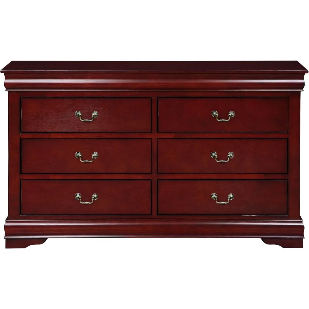 Rectangular Wood 6-Drawer Dresser in Cherry