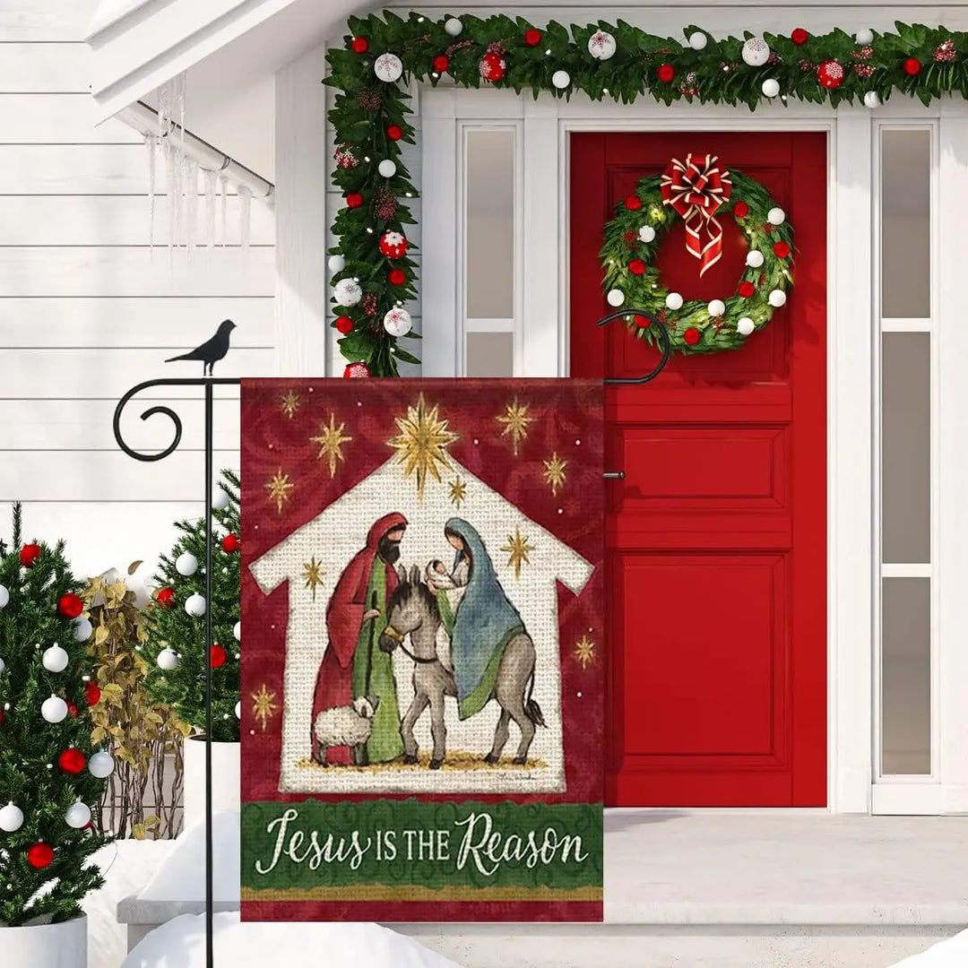 Jesus is the Reason Nativity Christmas Garden Flag Double Sided 12 x 18 Inch Outside Yard Lawn Decor