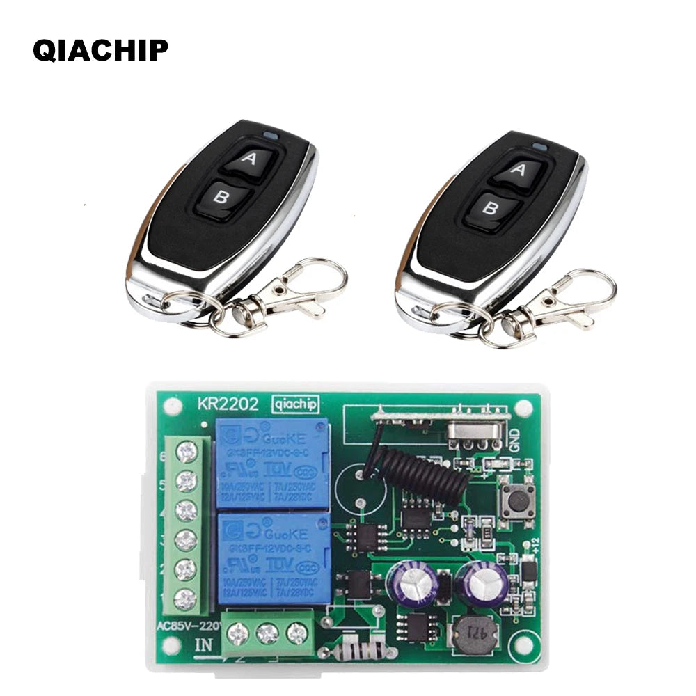 QIACHIP 433 MHz AC 110V 220V 2CH RF Remote Control Switch Controller + Universal RF Relay Receiver For Light Garage Door Opener