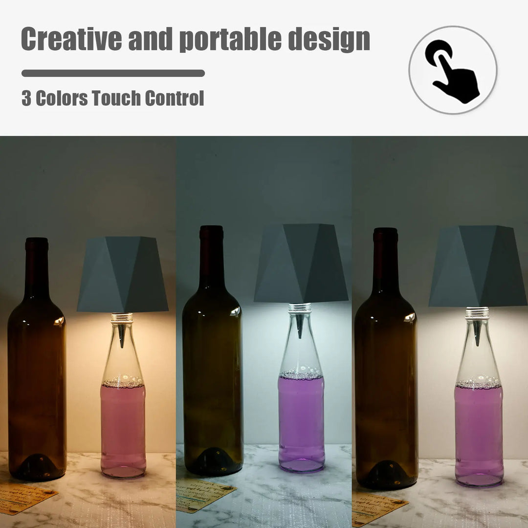 Wine Bottle Lamp LED Wireless Bottle Lamp Rechargeable Glass Bottle Lamp with 3 Modes Light Dimming Detachable Plug-in Wine