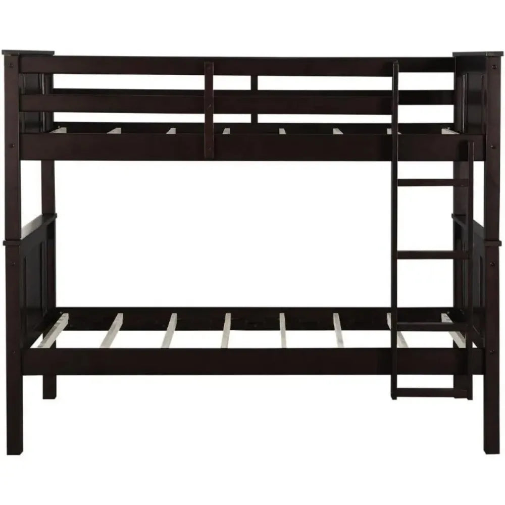 Wood Bunk Bed, Stackable and Detachable Bed Frames for Kids and Teens, with Ladder, High Guardrail.