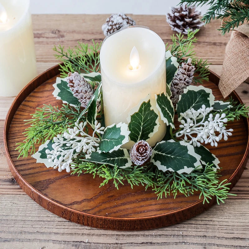 Christmas Candlestick Wreath Artificial Berry Garland Candle Ring