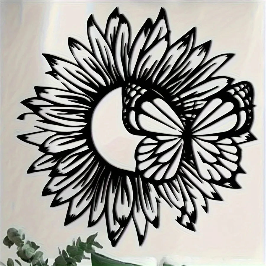 Black Sunflower and Butterfly 3D Metal Wall Art-Perfect Mother's Day Gift, Rustic Indoor/Outdoor Decor,Farmhouse Style Wall Sign