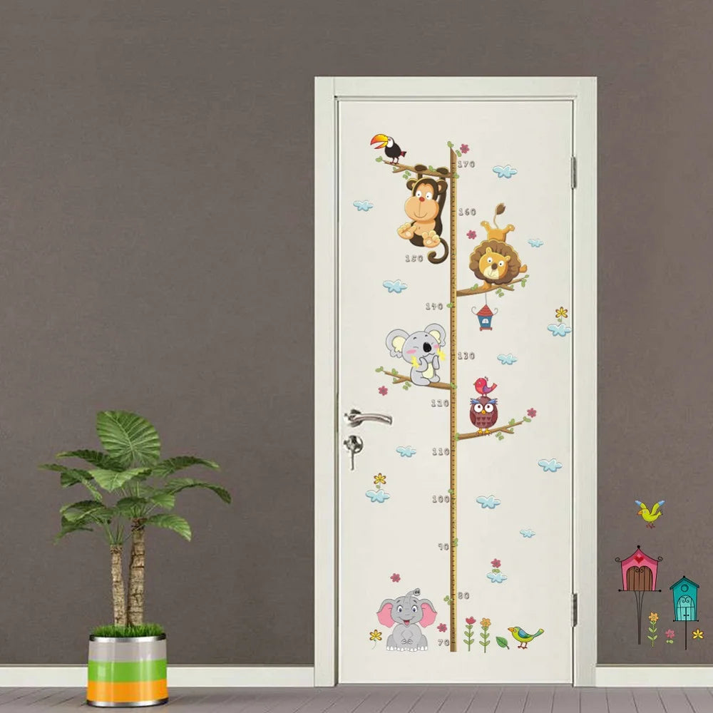 Cartoon Animals  Height Measure Wall Sticker For Kids Rooms Growth Chart, Nursery Room Decor Wall Art