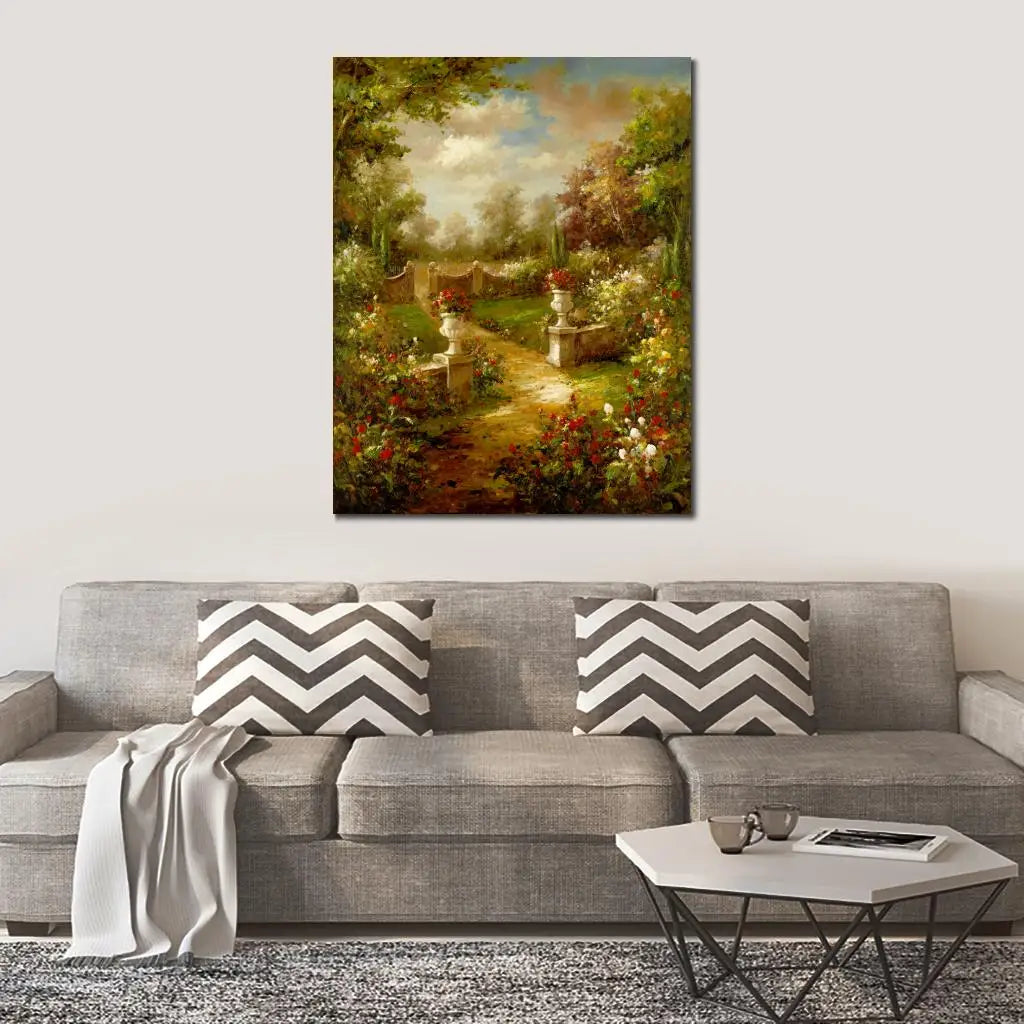 Handmade Beautiful Canvas Art Oil Paintings Garden Landscape Rose Promenade Italian Impressionist Modern Artwork for Wall Decor