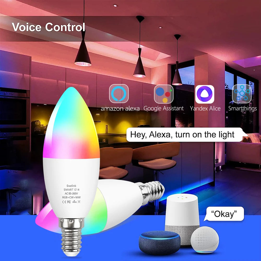 EWelink E14 Smart Zigbee Wifi Led Light Bulbs RGB CW Led Candle Lamp E14 Bulb For Alexa Google Home Alice Smartthings Chandelier