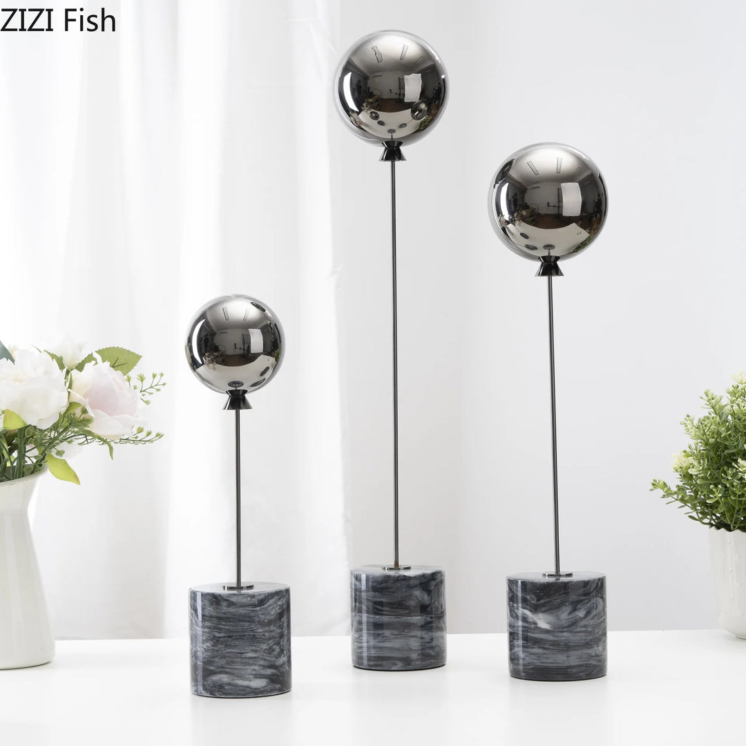 Natural Marble Base Metal Ornaments Balloon Sculpture Living Room Statue Home Accessories Decoration Crafts Figurines Miniatures