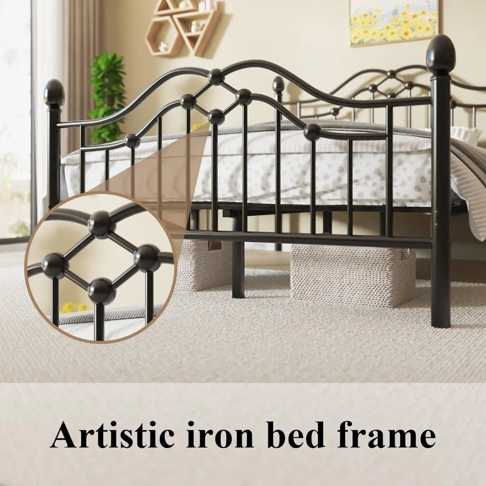 Metal Bed Frame with Classical Headboard and Footboard, Platform Bed Frame with Sturdy Metal Slats Support