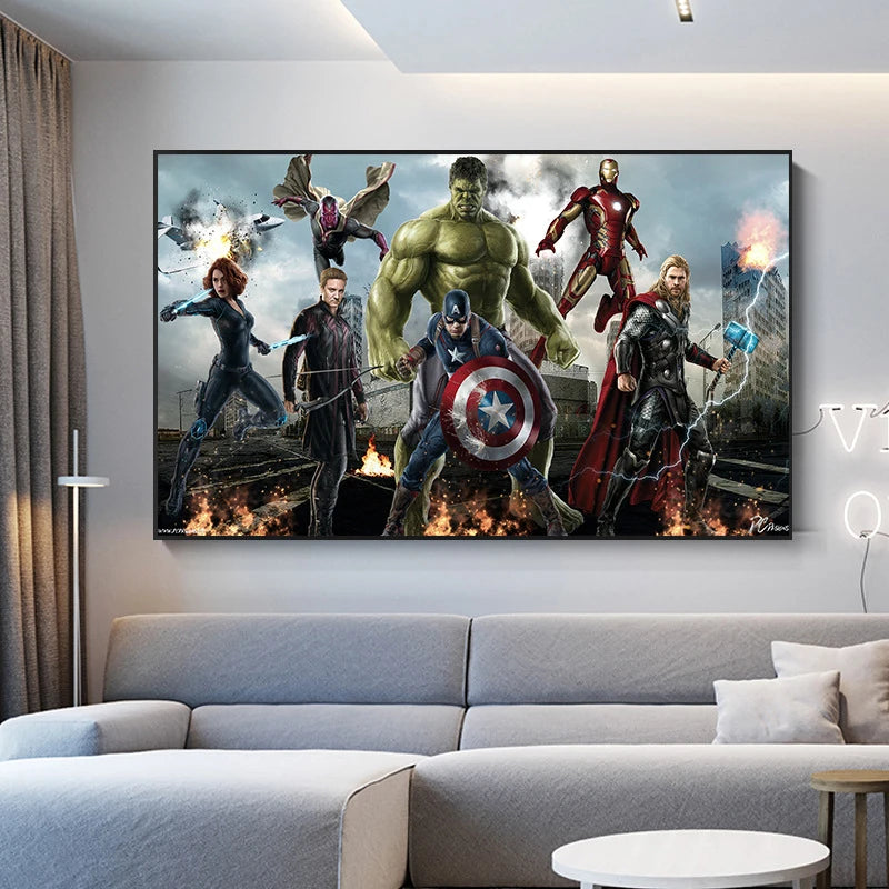 Marvel Avengers Funny Canvas Painting Spider-Man The Hulk Movie Poster Wall Art Mural Picture Children's Room Decor Gift Cuadros