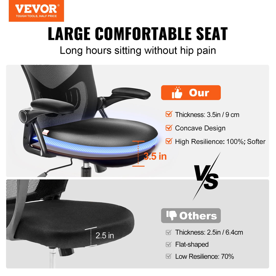 VEVOR Ergonomic Office Chair with Slide Seat/ Mesh Seat/ Adjustable Lumbar Support Angle and Height Adjustable Home Office Chair